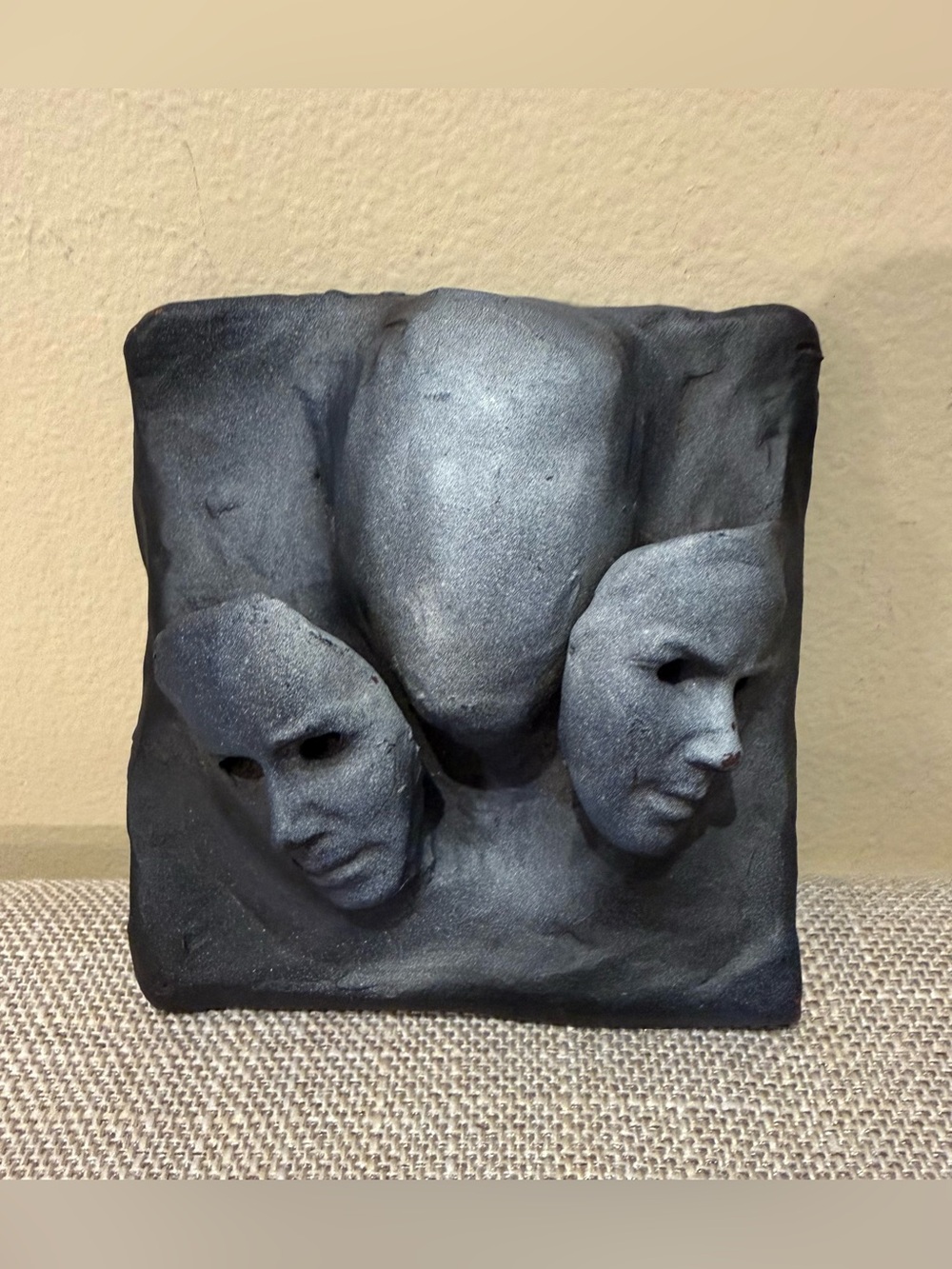 Signed Sean Corner 2007 3D Face Wall Sculpture Surrealist Earthenware Art